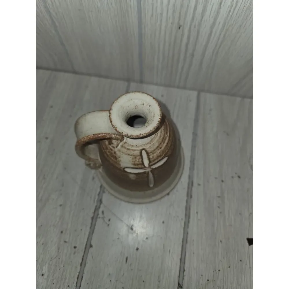 Vtg Speckled Brown Stoneware Art Margos Pottery Vase Handmade Rustic Tag